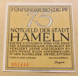 75 Pfennig 1921 - Hameln (notgeld), City of