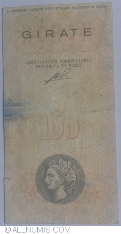 Image #2 of 100 Lire 1977 (5. I.) - Rieti